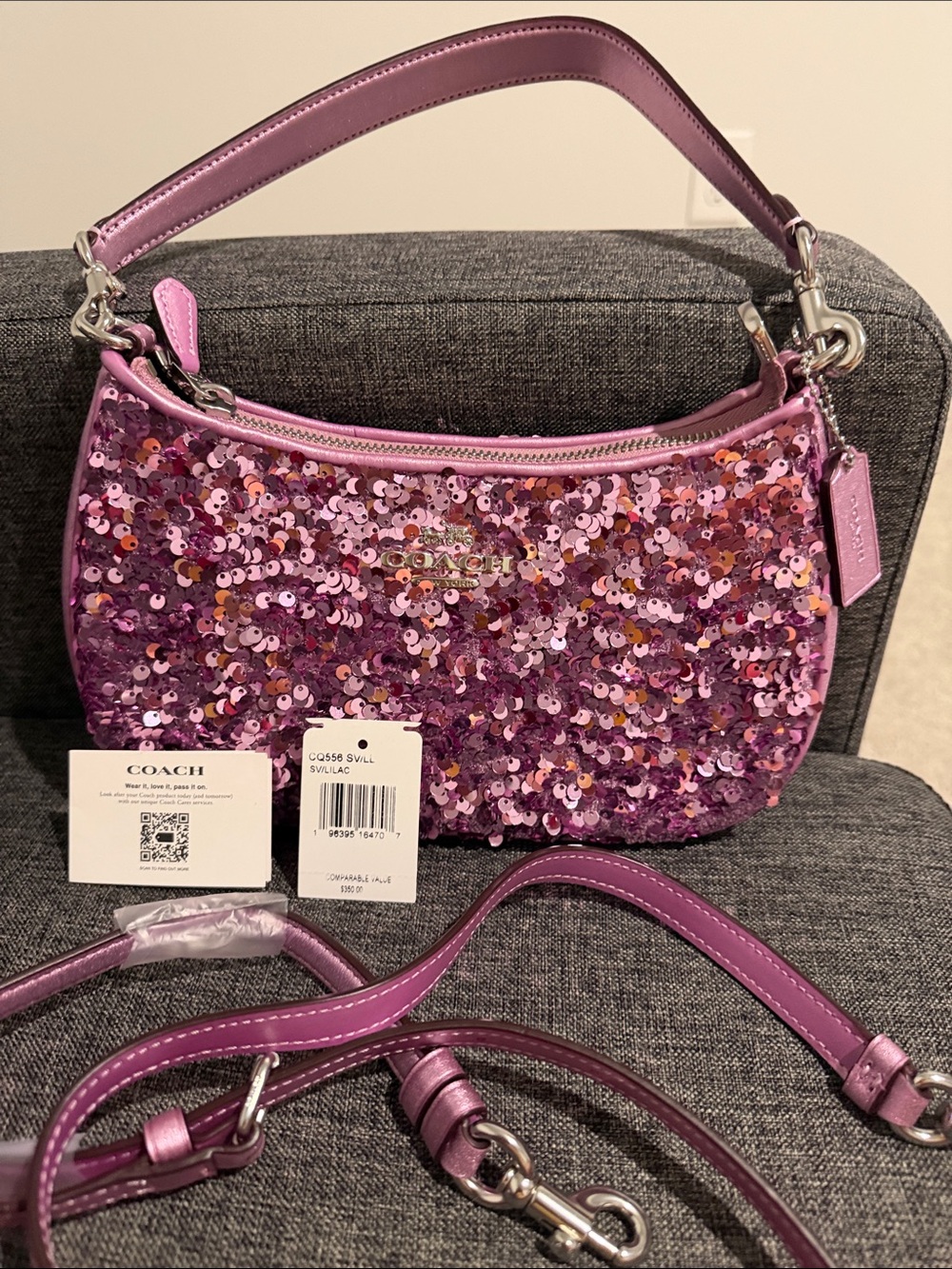 New Coach Pink Sequin Mini Shoulder Bag with Strap